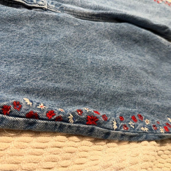 Zara Denim Overalls with Red Floral Embroidery - Picture 2 of 4